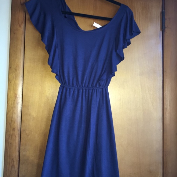GREAT NAVY BLUE DRESS WITH RUFFLE SHELVES - Picture 1 of 4